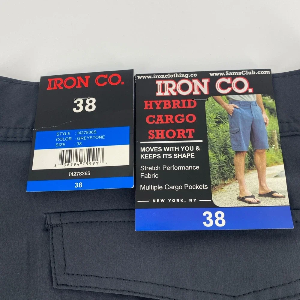 NEW Iron Co Hybrid Cargo Shorts Mens 38 Greystone Stretch Performance Utility